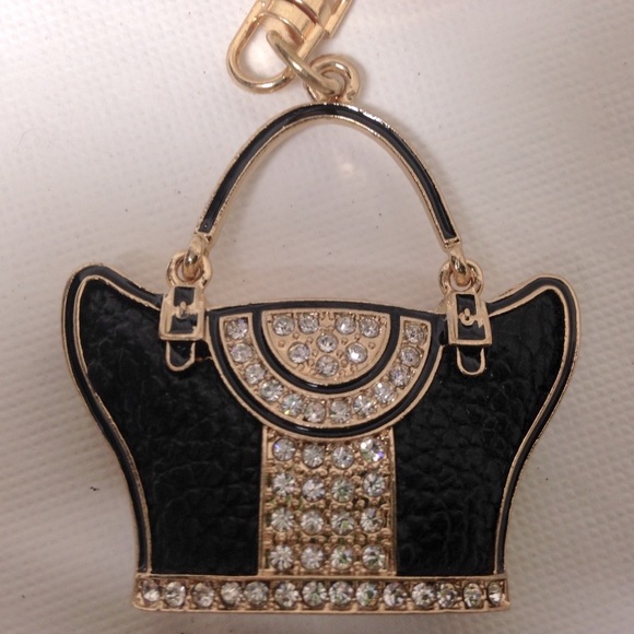 Black Enamel Rhinestone Handbag Charm-Key Chain - Picture 5 of 10